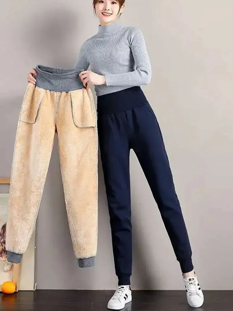 

Wide High Waist Plus Velvet Harem Pants Warm Winter Women Thicken Sweatpants Casual Lambwool Big Size 75kg Jogger Trousers LJ241