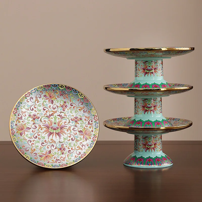 LTT Enamel Color Chinese Fruit Plate High Foot Plate Ceramic Snack Refreshment Plate
