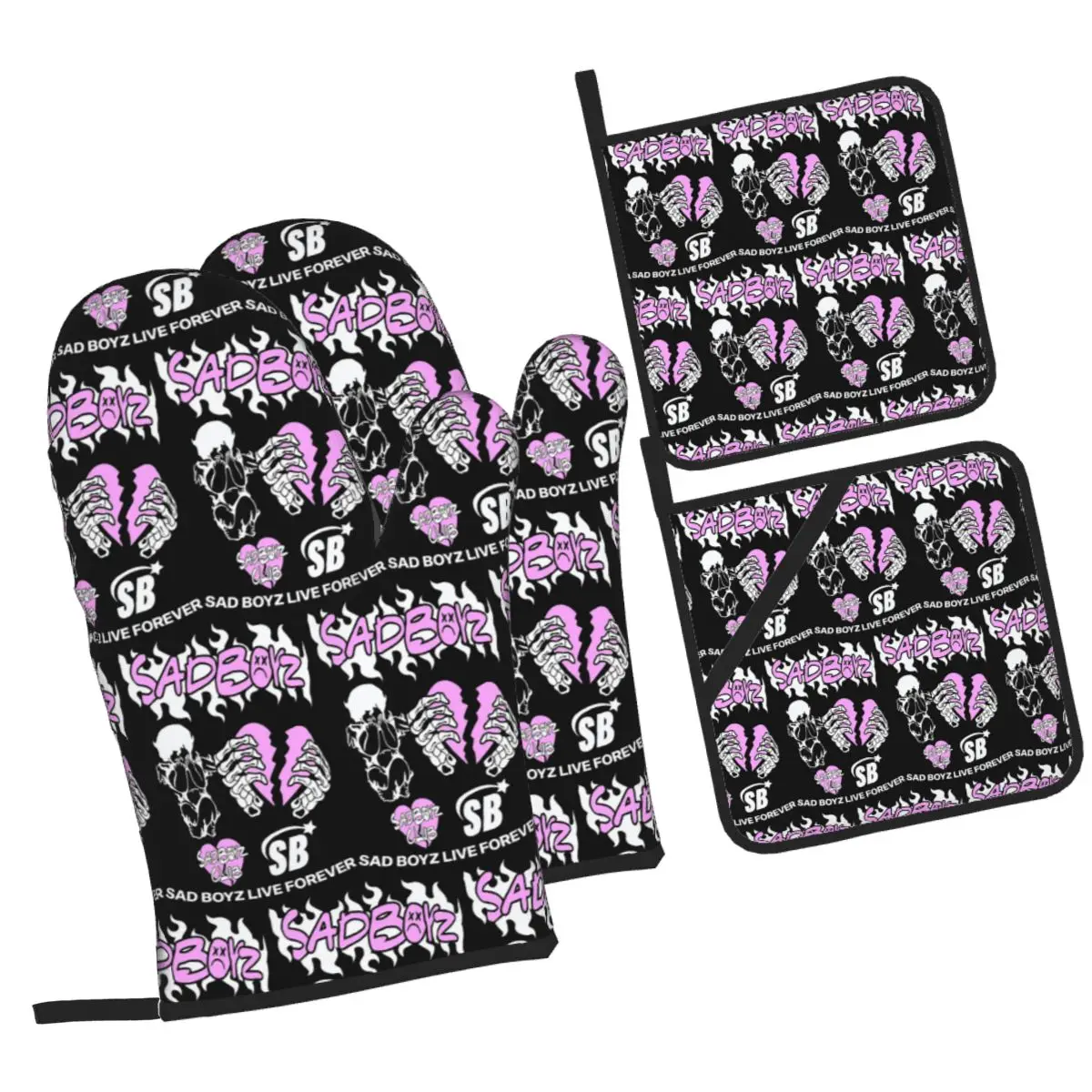 Junior H Merch Sad Boyz Oven Mitts and Pot Holder Sets of 4 for Baking Kitchen Cooking Grilling Resistant Non-Slip Gloves