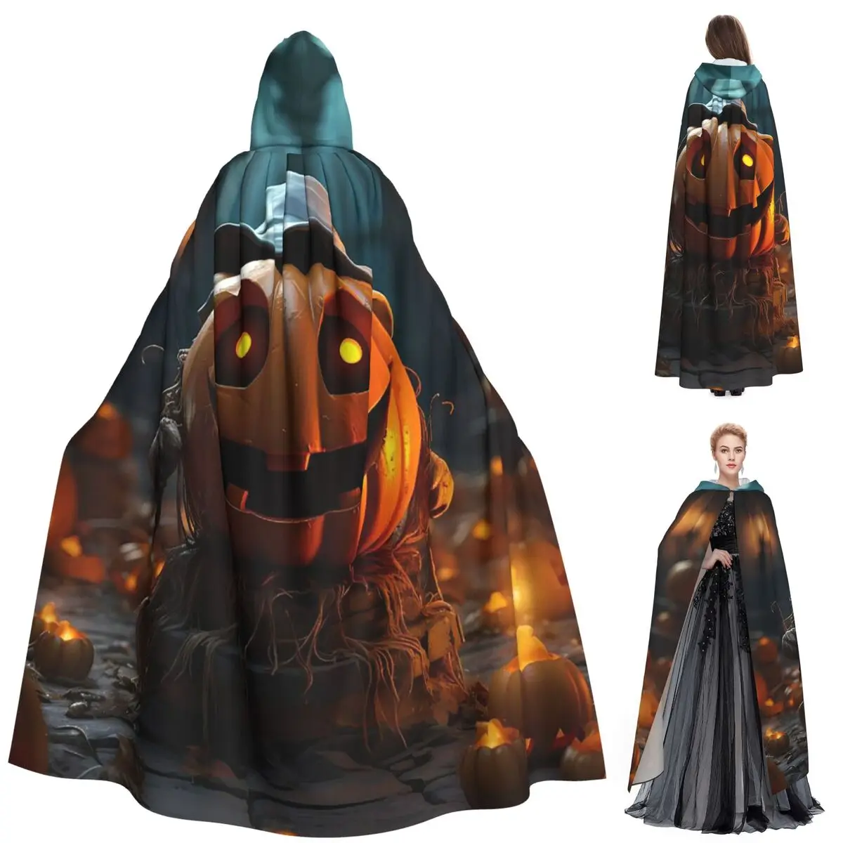 

Halloween Bats Jack-O-Lanton Pumpkin And Ghosts Witches Long Hooded Cloak Witch Medieval Costume Cosplay Cape HalloweenParty