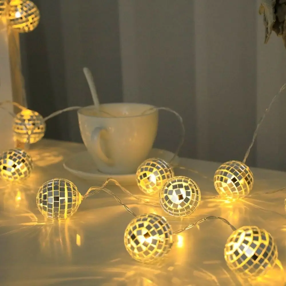 Festive Ambient LED Christmas Tree Ornament Lights Soft Glow Reflective Silver Mosaic Balls Knit Hat Shaped Lights Flexible Wire