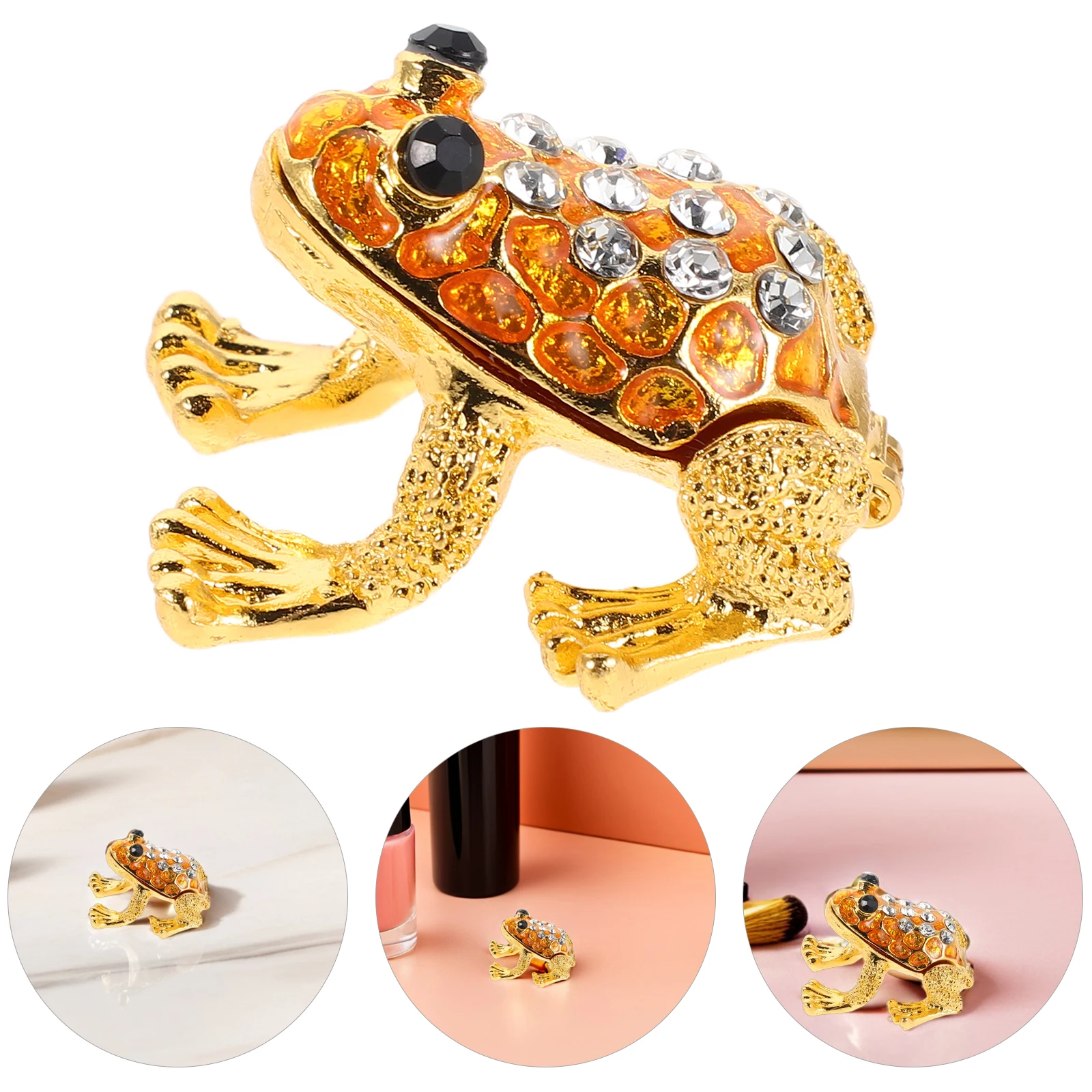 

Vintage Frog Jewelry Box with Rhinestone Details Hinged Animal Treasure Box for Women Ring Earring Organizer Desktop