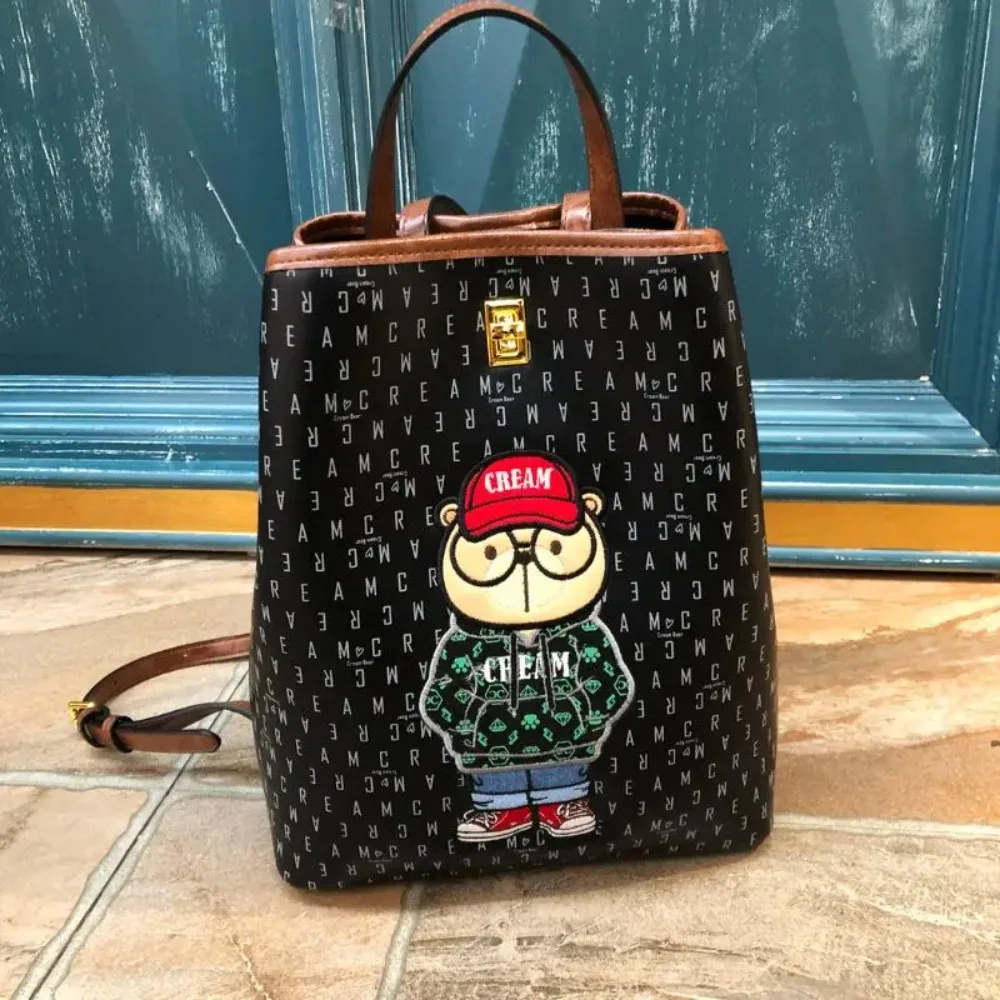 

CREAM BEAR Fashion Casual Daypack Backpack for Women Luxury Backpack College Shoulder Bag Leather Bags for Women 2025 Trending