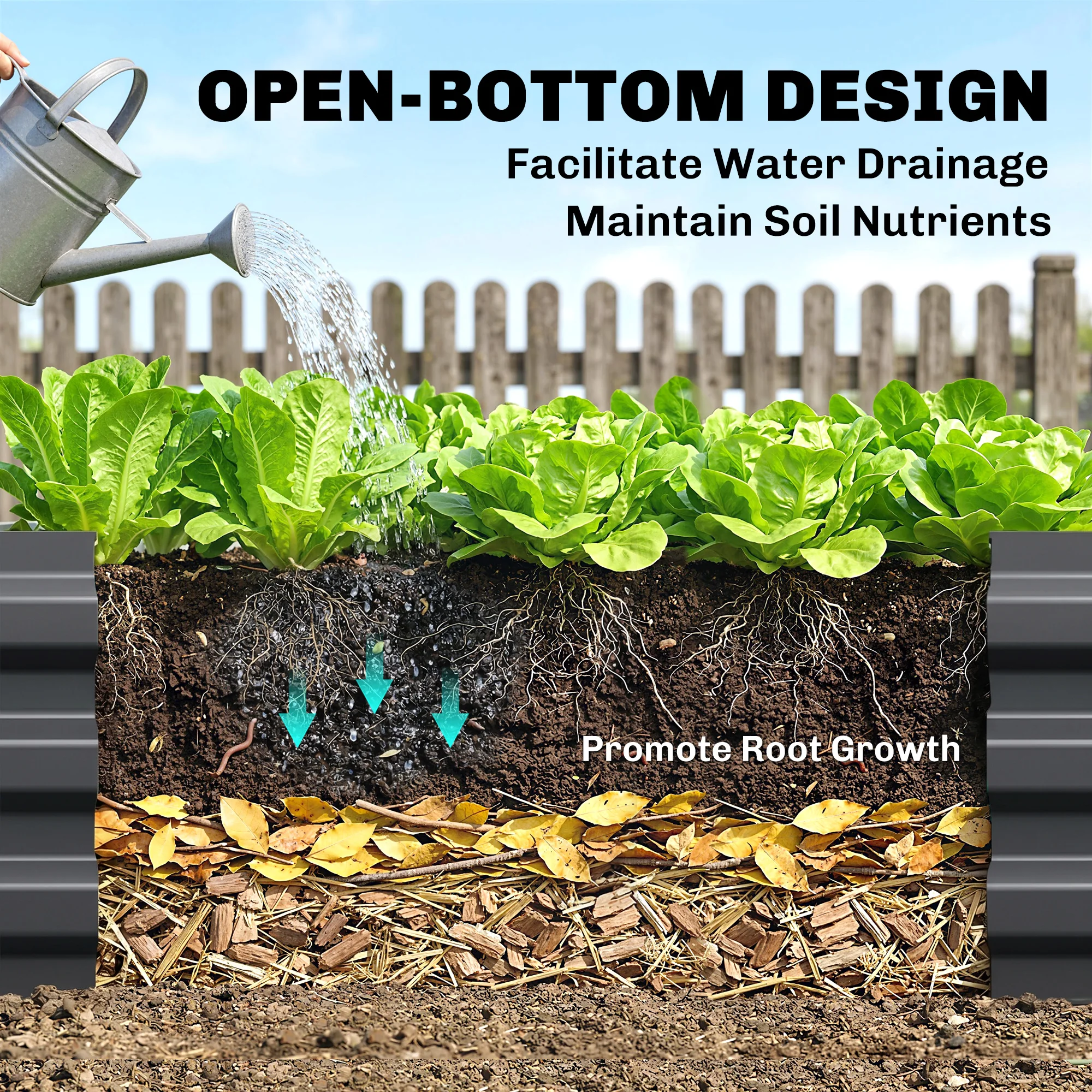 Galvanized Steel Raised Garden Bed Outdoor Planter Box with Open Bottom, Grey