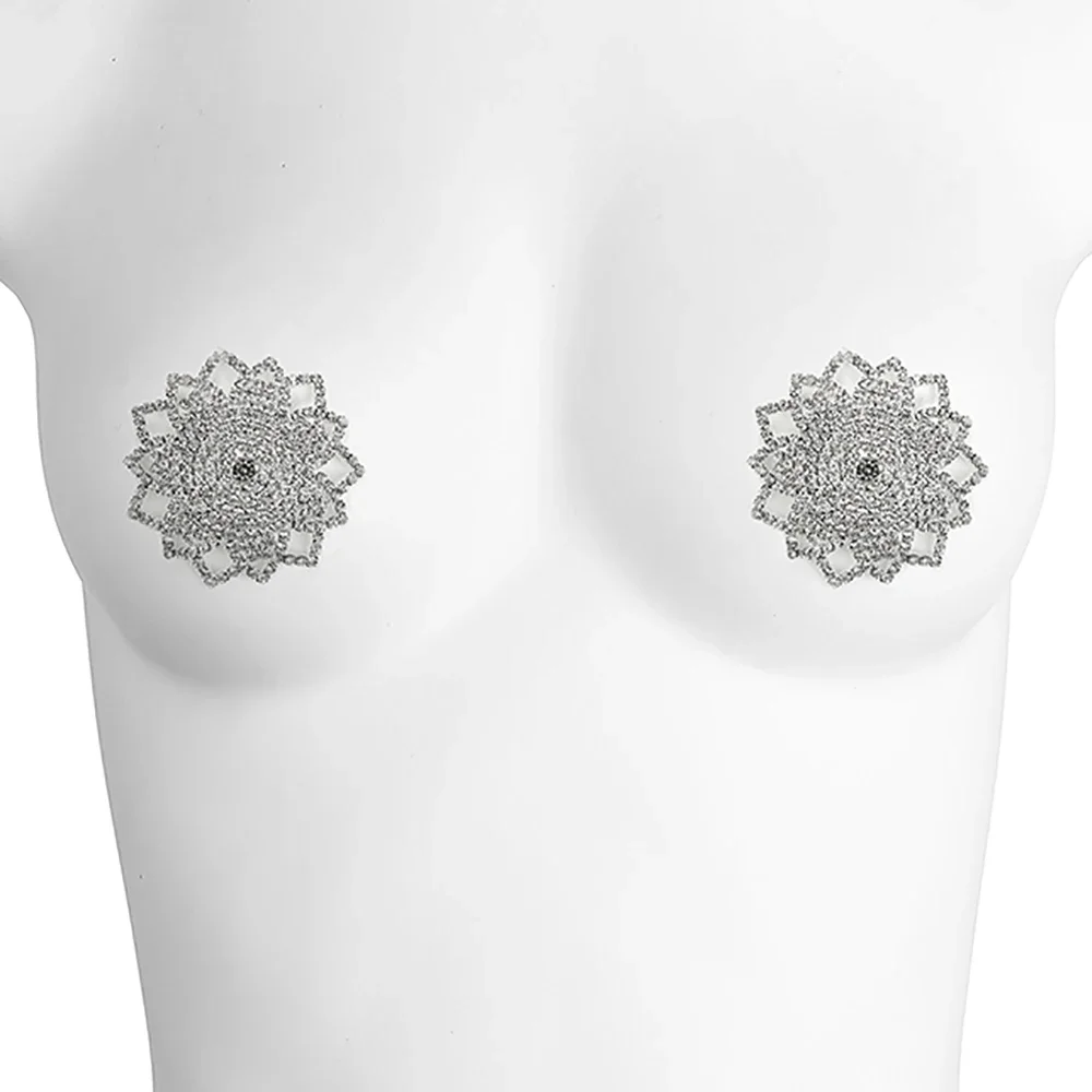 1 Pair Silver Rhinestone Nipple Cover New Sexy Women Nipple Pasties Breast Protector Self Adhesive Reusable Wear Nipple Stickers