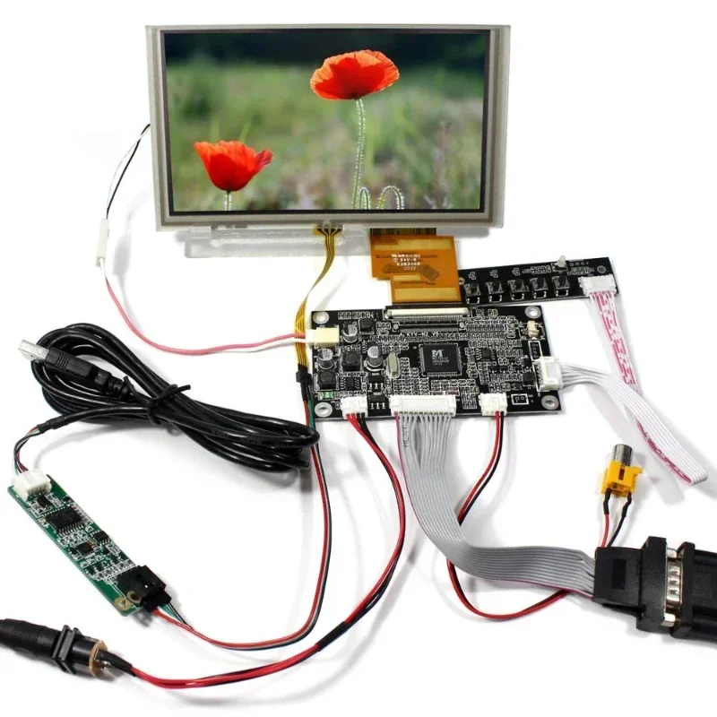 Goede VGA, AV LCD Controller Board 6.2 inch 800x480 Tft LCD HSD062IDW1 Touch Panel Scherm