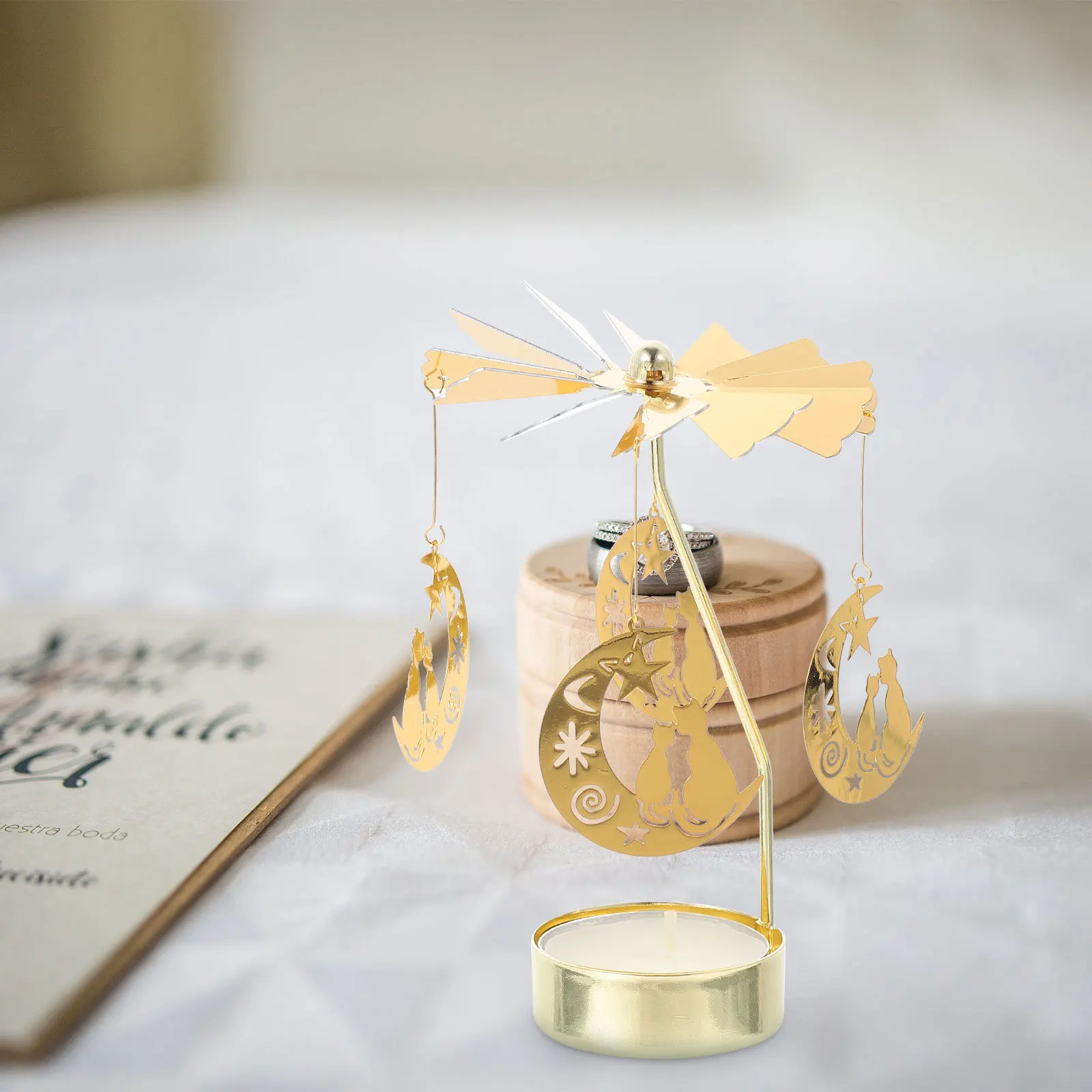 

Rotating Candlestick Premium Iron Tabletop Decor For Valentine'S Dinner Party Xmas Romantic Holder Decor Stand