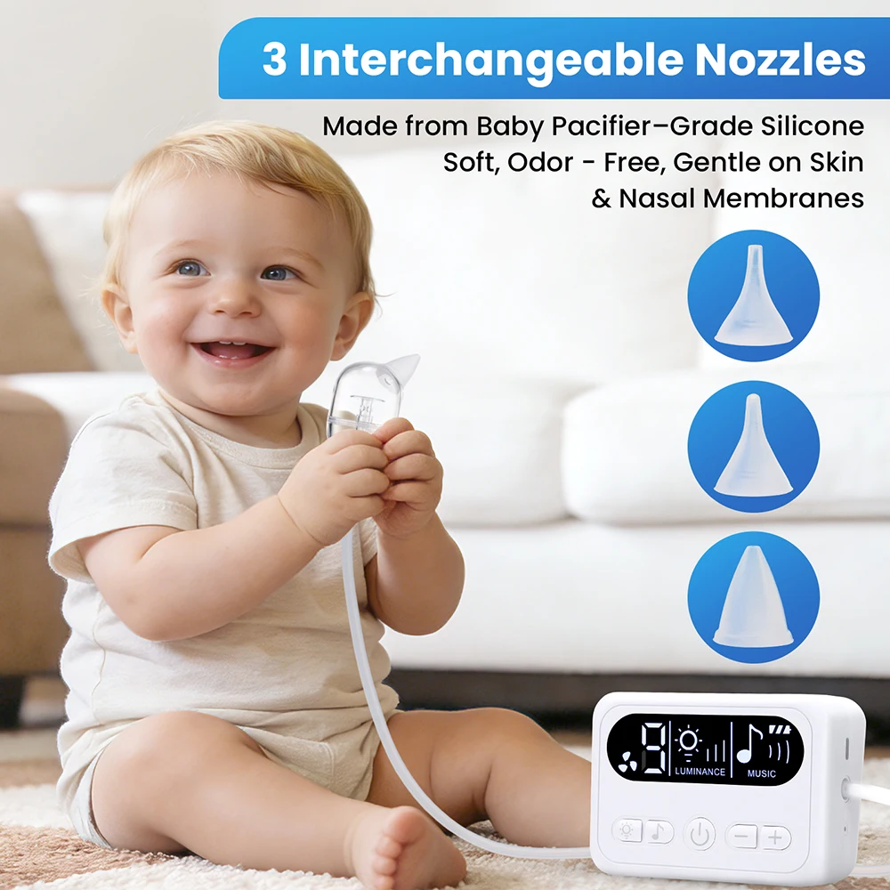 

Electric Baby Nasal Aspirator Rechargeable Nasal Aspirator with LED Light and Soothing Music Safe Nasal Care Kit for Newborns