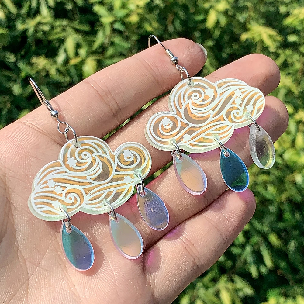 Unique Cute Creative Clouds Water Droplets Dangle Drop Earrings Acrylic Weather Raindrops Stud Earrings for Women Jewelry Gifts