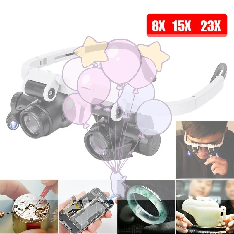 

Magnifying Glass 8X/15X/23X Jeweler Watchmaker With LED Light Telescopic Headband Magnifier Glasses Reading Loupes Eyewear