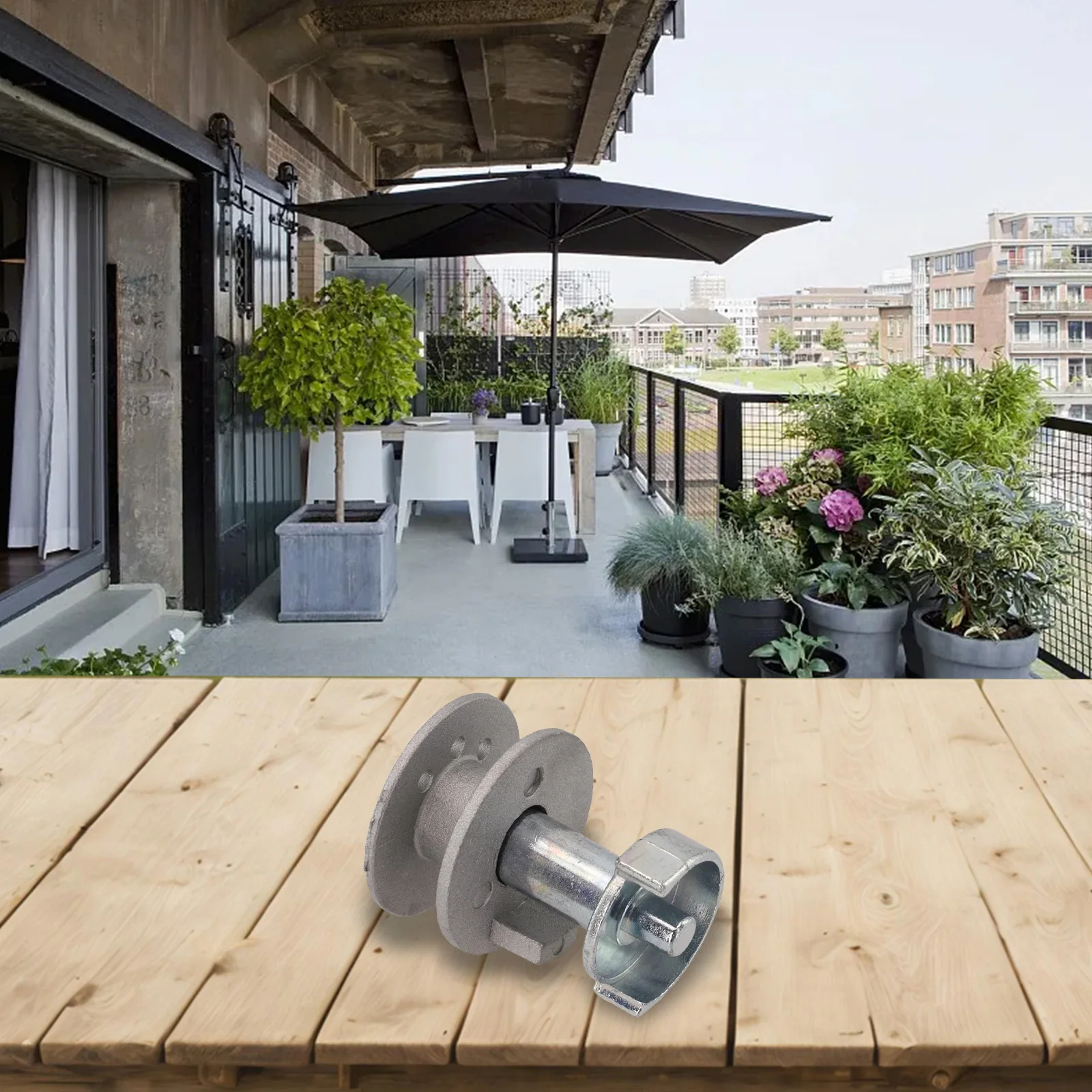 Adjustable Aluminum Umbrella Replacement Parts with Reel Bar and Ring to Secure Outdoor Parasols on Patio and Garden