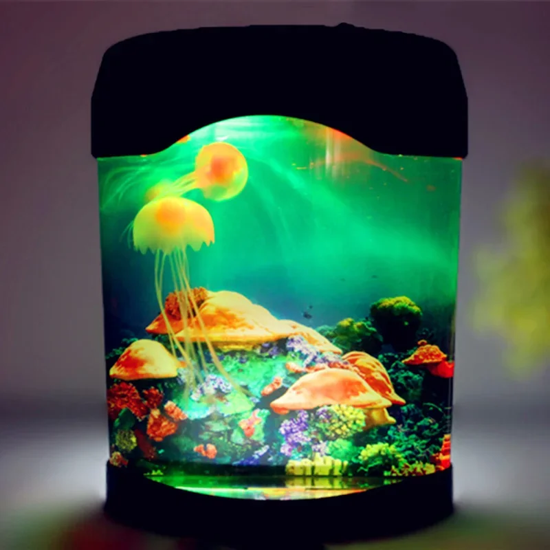 Artificial Aquarism Nightlight With 3 Seajelly LED Light Multi Functional Fish Tank Table Decoration 7 Color Changing Lighting