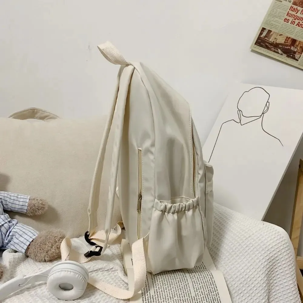 Durable Solid Color School Bag Fashion Nylon Large Capacity Bag Simple Casual Student Backpack Female