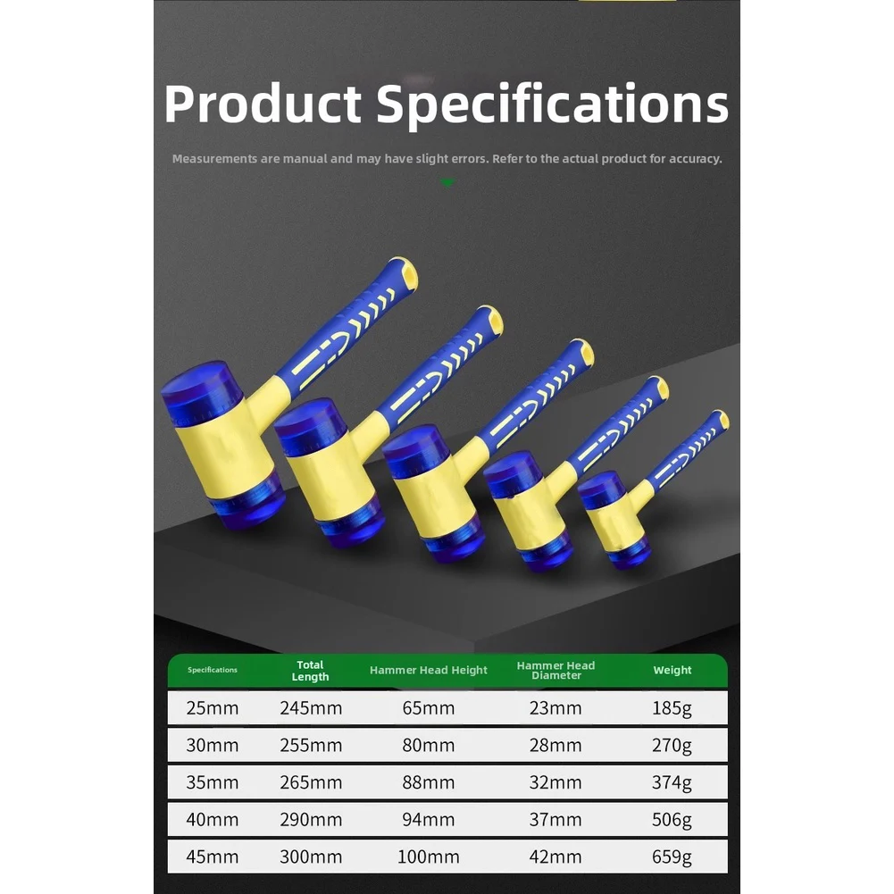 Rubber Mallet with Blue Soft Head and Reinforced Steel Core for Enhanced Strength in General Maintenance Tasks
