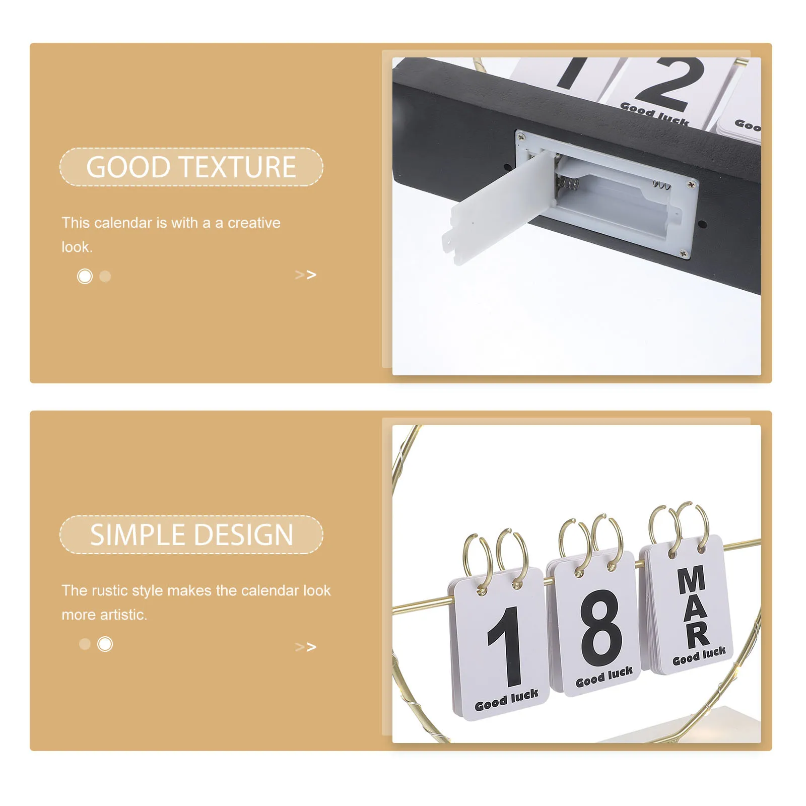 

Perpetual Flip Desk Calendar Wooden Desktop Calendar Vintage Style Adjustable Day Month Display Functional Office Desk