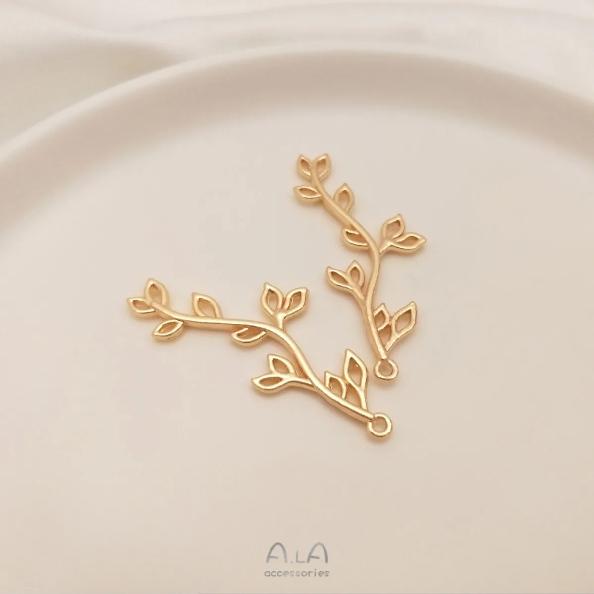 Brass 14K Gold Plated Anti-fade Leaf & Long Branch Pendant Charms Handmade Earring Stud Hair Stick DIY Jewelry Findings