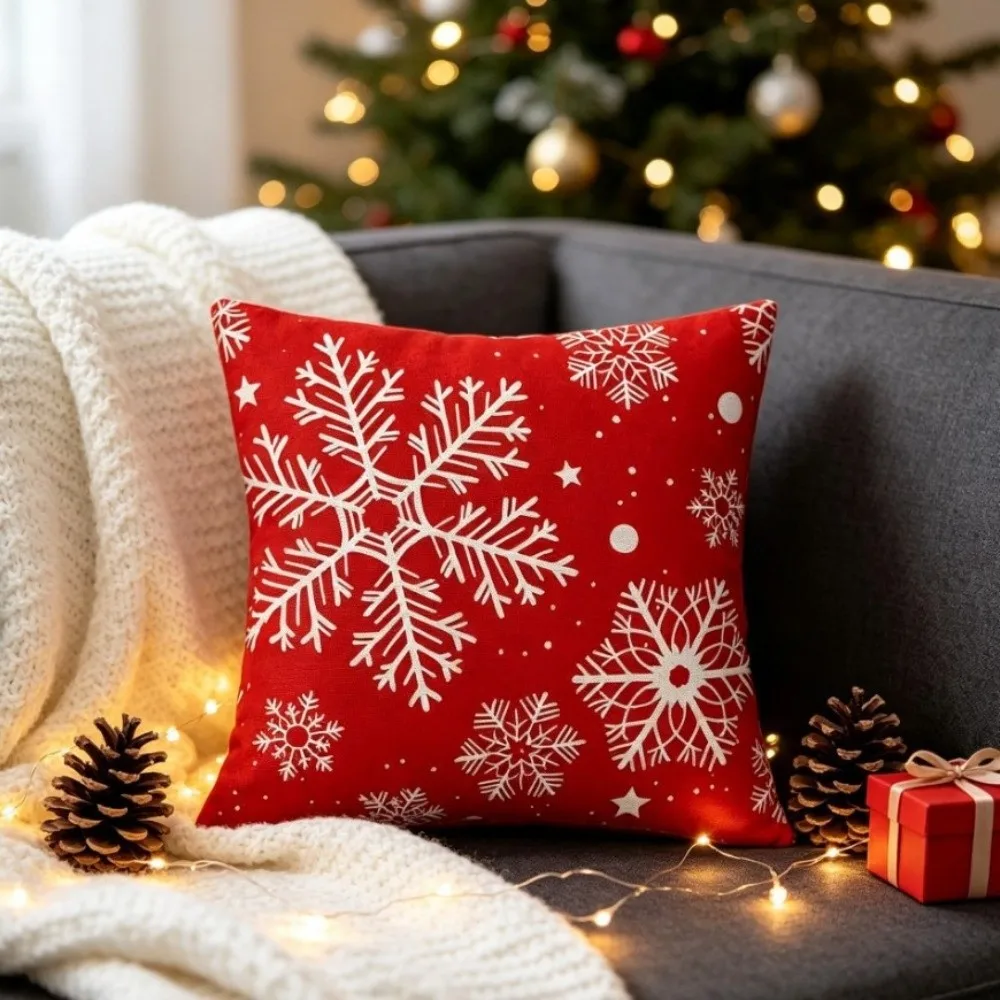 Snowflake 45cm 17in Christmas Pillow Covers Soft Comfortable Xmas Pillowcase Skin-friendly Cushion Cover Sofa