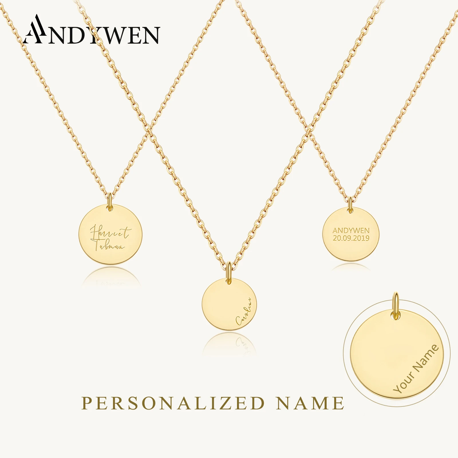 

ANDYWEN стерлингового серебра 925 пробы, имя, письмо, персонализированное ожерелье с гравировкой, кулон, подарок на день рождения, ювелирные изделия на день Святого Валентина