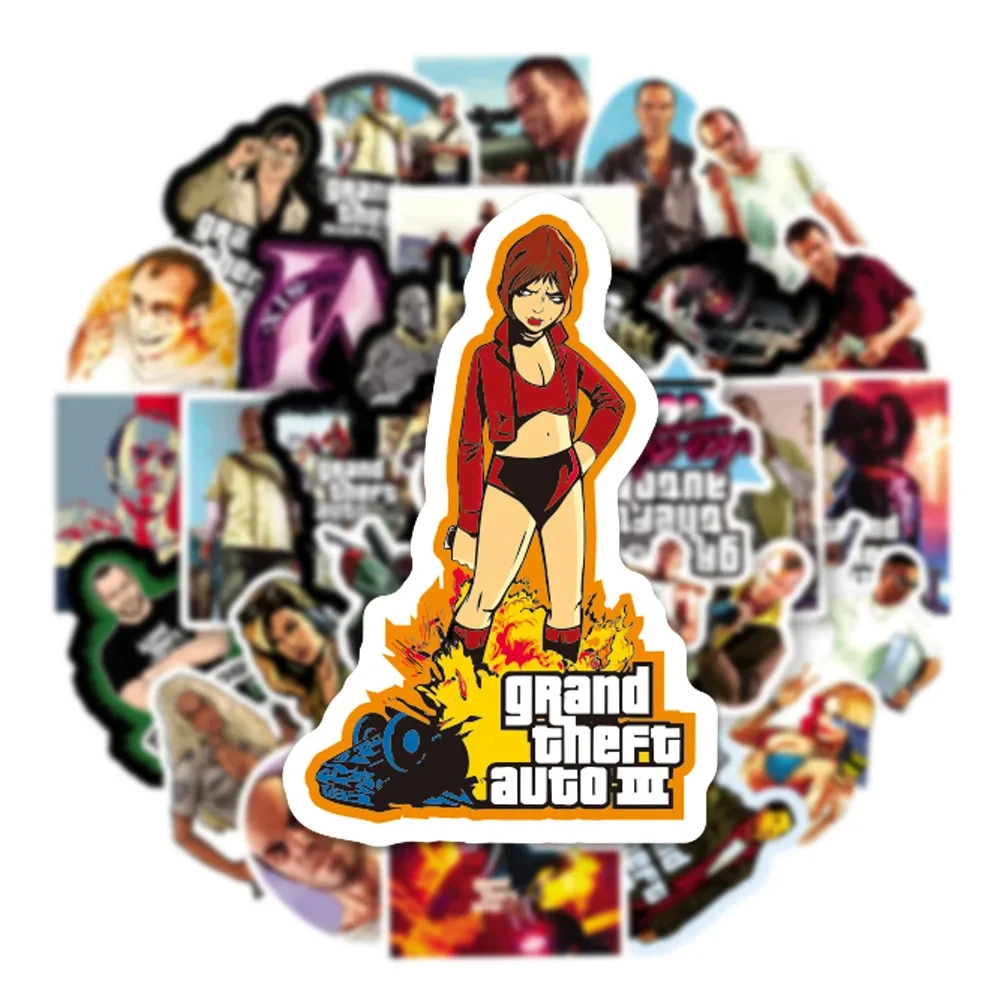 

10/30/50PCS Classic Game GTA Stickers Decals Decoration Toy DIY Suitcase Scrapbook Fridge Phone Notebook Waterproof Sticker