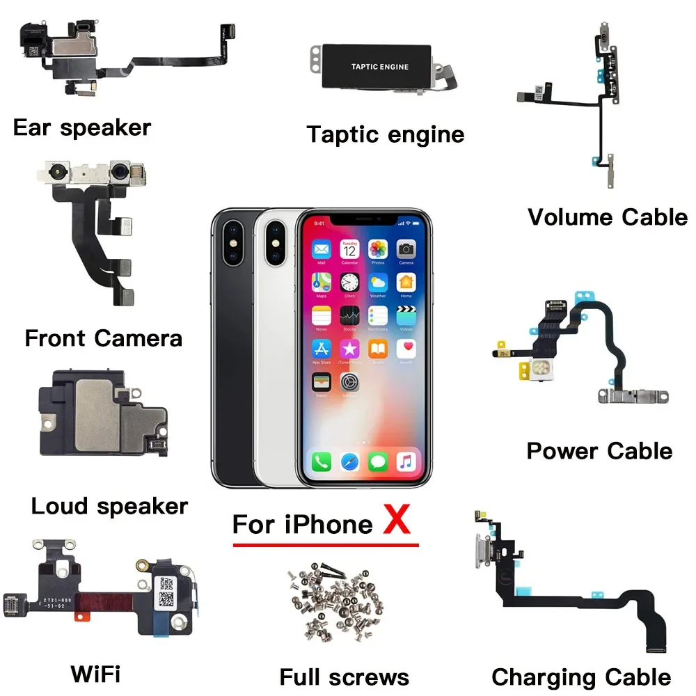 

Pop Inner Parts For IPhone X Front Camera Ear Speaker Power Volume Charing Flex Cable Loud Speaker WiFi With All Screws Replacem