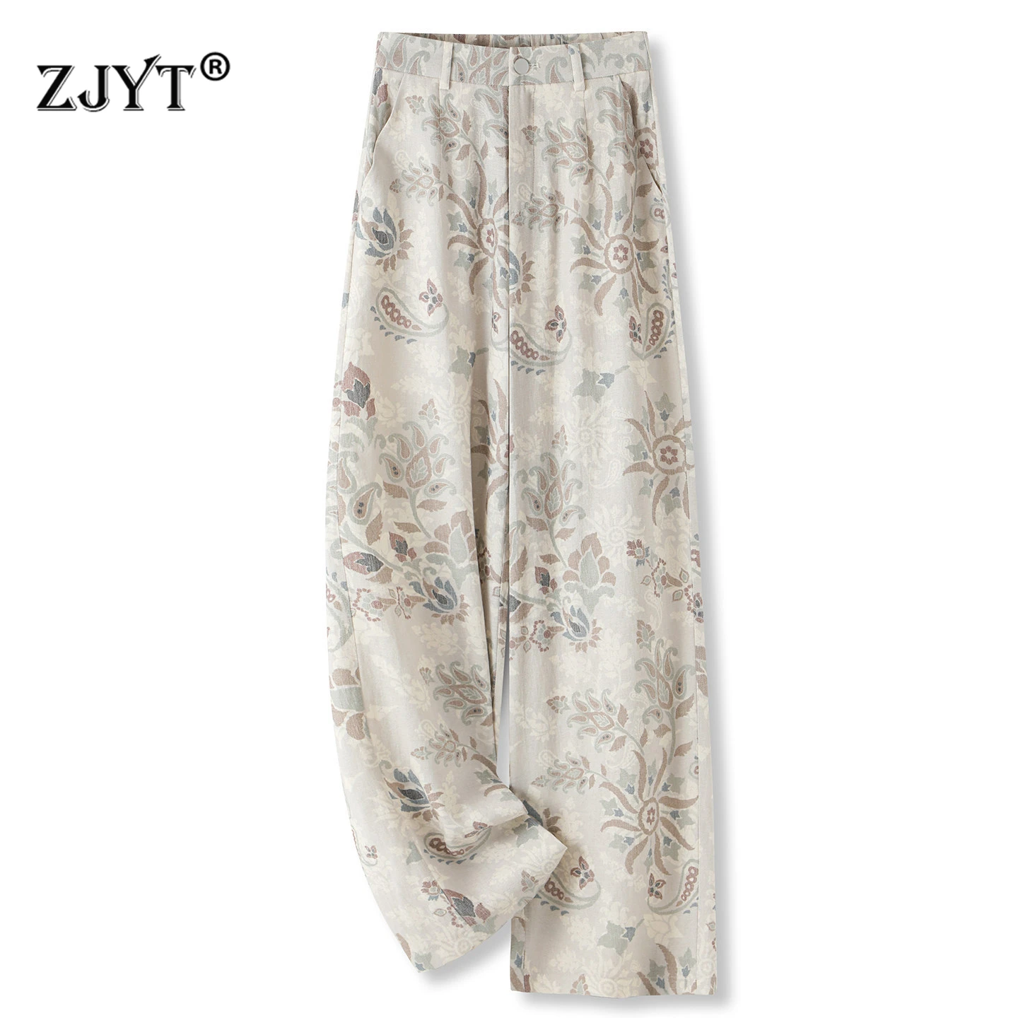 

ZJYT High Street Fashion Casual Pants and Trousers for Woman 2026 New Print High Waist Wide Leg Pants Female Bottoms Loose