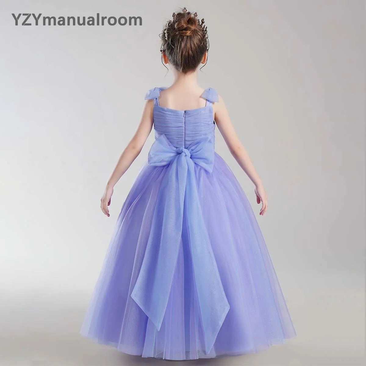 Prawdziwe zdjęcia dziewczyny długi korowód Birthday Party Tulle Princess Dress Junior suknia koncertowa cekiny świąteczne wesele eleganckie