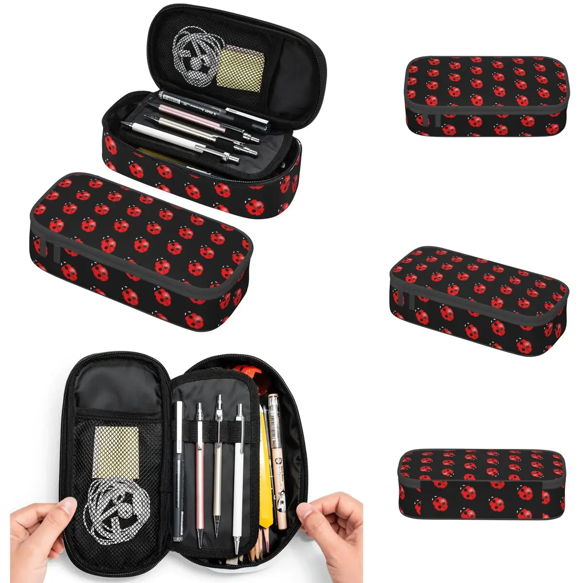 Black Ladybug Pattern Pencil Cases Large Capacity Pen Bags Pen Box Pencil Pouch For Boys Girls Students Stationery School