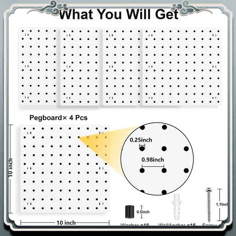 AC76-Pegboards, Pegboard Wall Organizer Panels, Peg Boards For Wall, Craft Room, Kitchen, Garage, Living Room,(16Pcs)