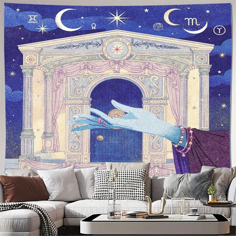 Cosmic Astrology Zodiac Constellation Tapestry Boho Starry Night Wall Hanging Space Decor Celestial Art for Bedroom Living Room