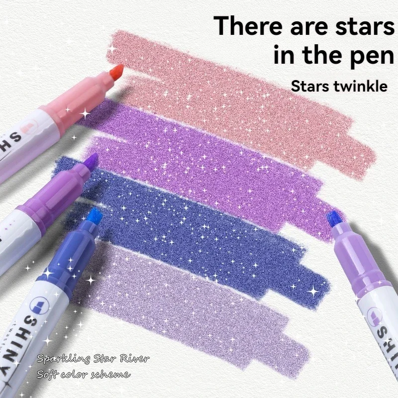 

4 шт., набор блестящих ручек с блестками, блестящий маркер-маркер, 4 мм, кисть для рисования, живописи, школы, металлический блеск