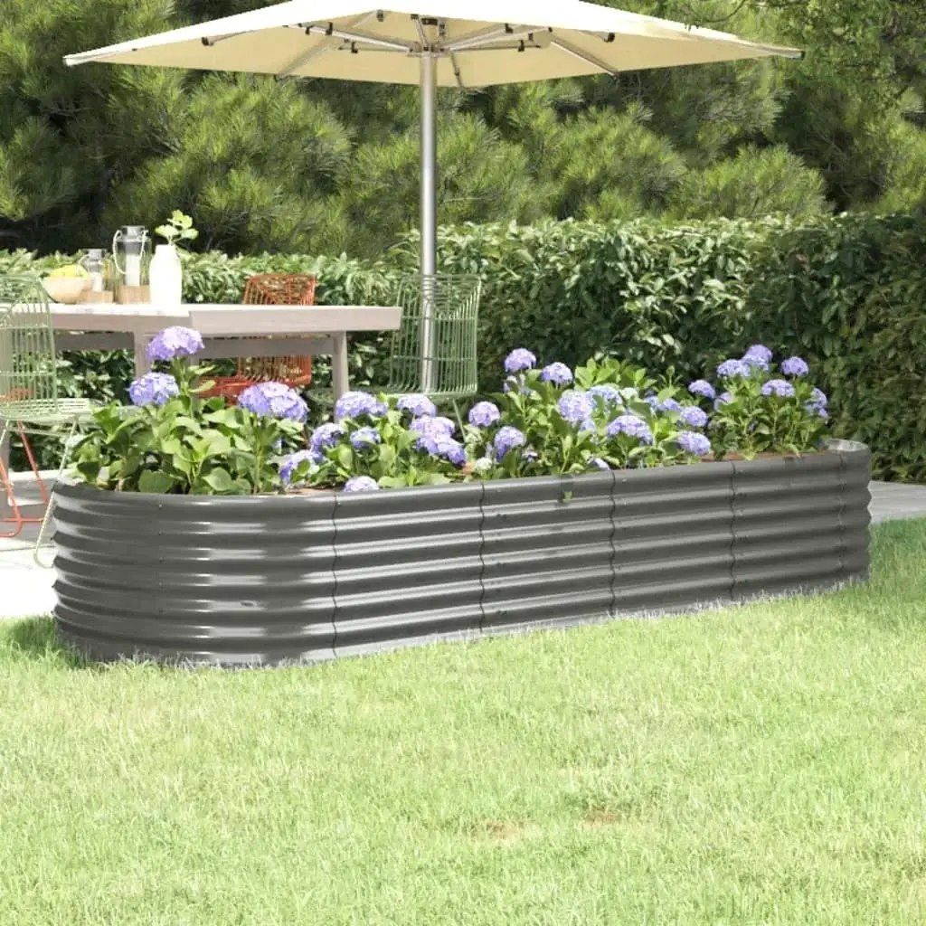 Grey Powder-Coated Steel Raised Garden Bed 224x80x36 cm for Outdoor Vegetable & Flower Planting