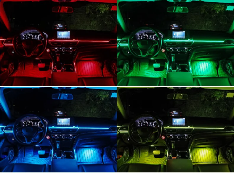 18-in-1 Dual Zone Symphony 64 Farben Streamer Auto Umgebungslicht RGB Innenraum Regenbogen Acryl Streifen Atmosphäre Beleuchtungsset App – Detail 15