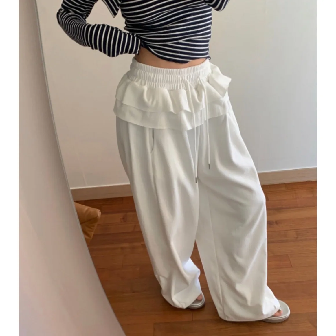 

Женские повседневные брюки нового весеннего сезона, молодежные, универсальные, с завязками, прямого кроя, с цветочным кружевом и имитацией твида