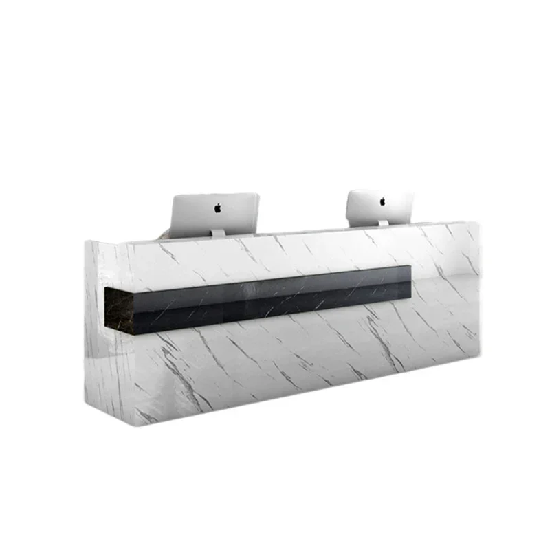 New Hot Sale Elegant Reception Desk Design Simple Glossy Acrylic Solid Surface Hotel Reception Counter Table