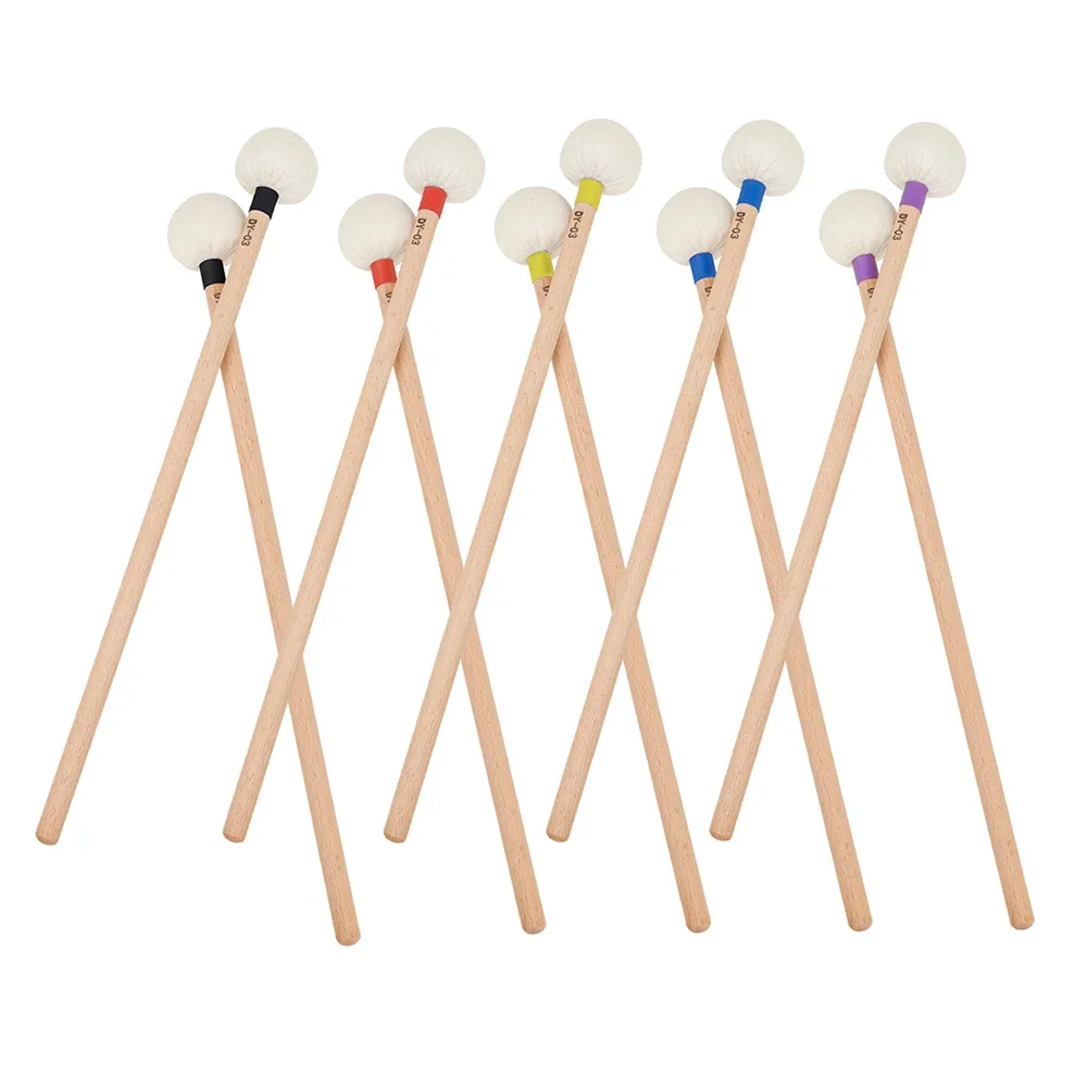 1 Pair Drumsticks Felt Head Timpani Mallets Wood Handle Anti-slip Bass Drum Sticks Percussion Instruments Accessories Parts