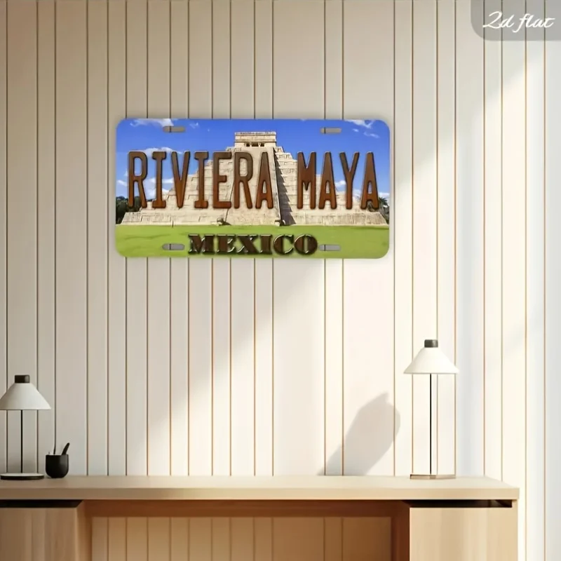 2D Flat - [Open ]2D Flat2D Flat, Car P, 2D Flat, 1pc Vintage Mayan Riviera Mexico Metal Plaque- Chichen Itza Pyramid Design- Hea