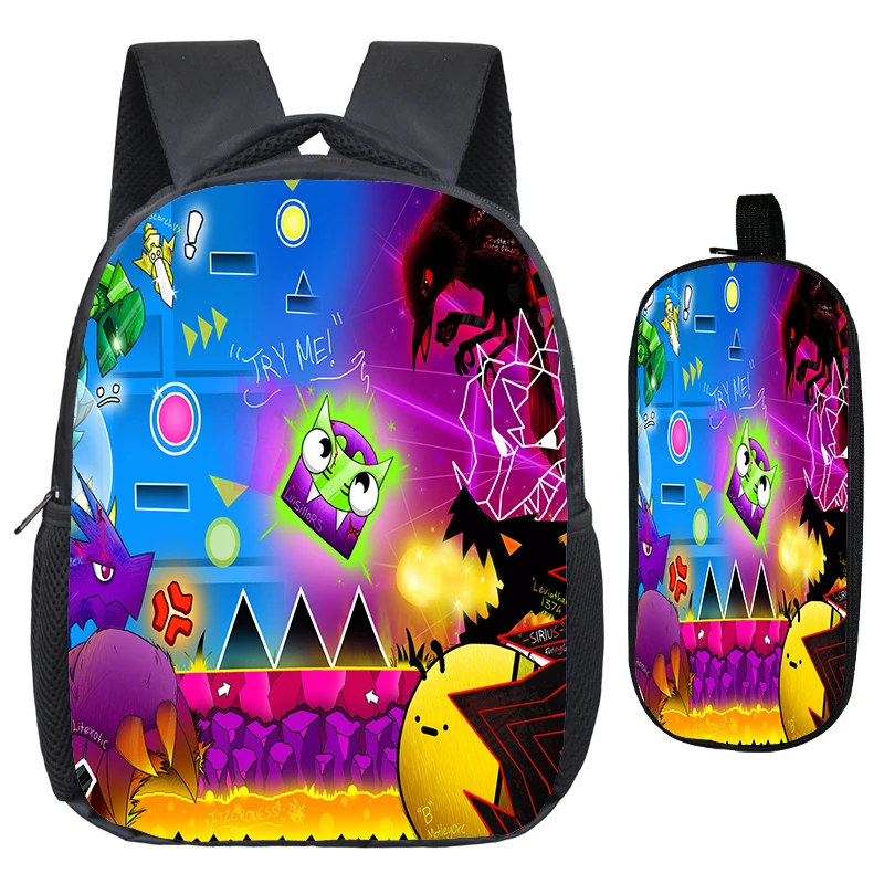 Conjunto de 2 piezas para niños, mochilas escolares con estampado geométrico de dibujos animados para guardería, de alta calidad