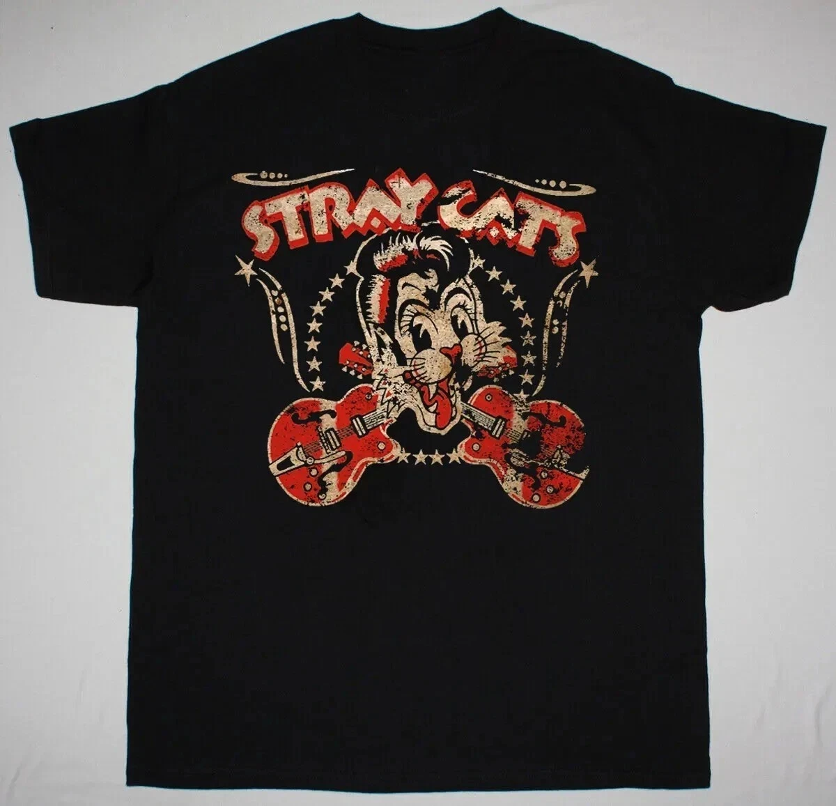 Stray Cat Retro Exclusive Short Sleeve Black Fun T-shirt with Unisex Printed Pattern for Street Fashion Outfit
