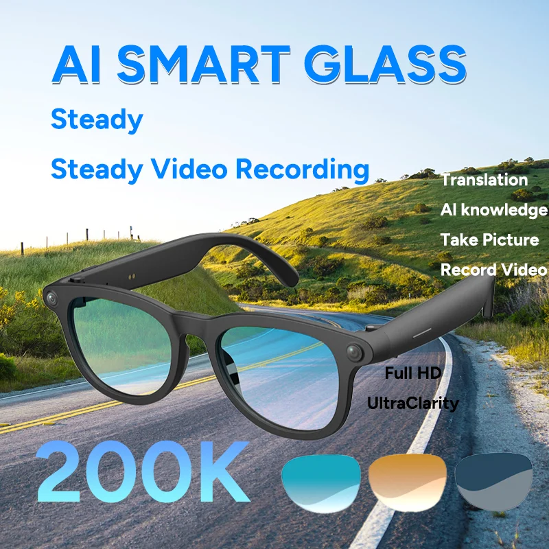 

Новые умные очки с ИИ для мужчин, 200 МП, с функцией перевода, изменением цвета, записью фото и видео, водонепроницаемые, для звонков, умные солнцезащитные очки