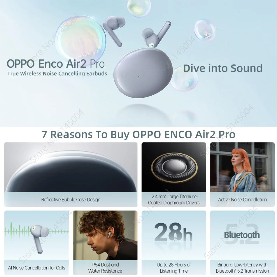 OPPO Enco Air 2 Pro TWS Earphone Bluetooth 5.2 Active Noise Cancelling Wireless Headphone 28 Hour Battery Life For Find X5 Pro