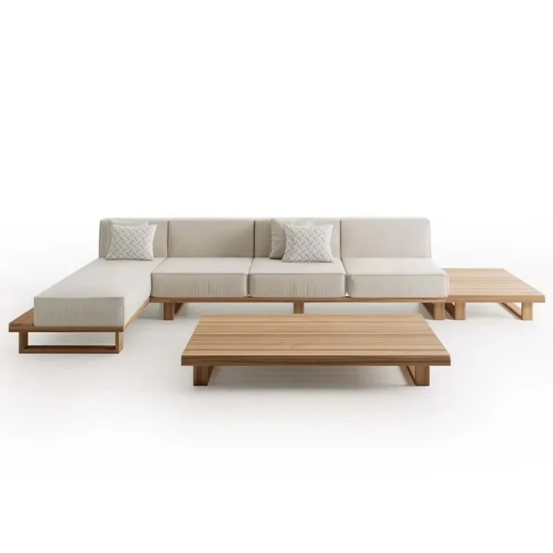 

Deluxe teak frame garden furniture set, waterproof courtyard sofa set, hotel modular segmented L-shaped outdoor sofa set