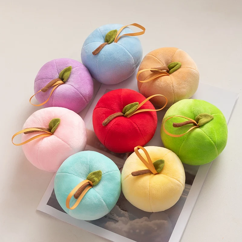 7cm Colourful Apple Plush Keychains Pendant Girls Backpack Bag Kawaii Apple Plush Keyrings Car Phone Hanging Plush Pendant