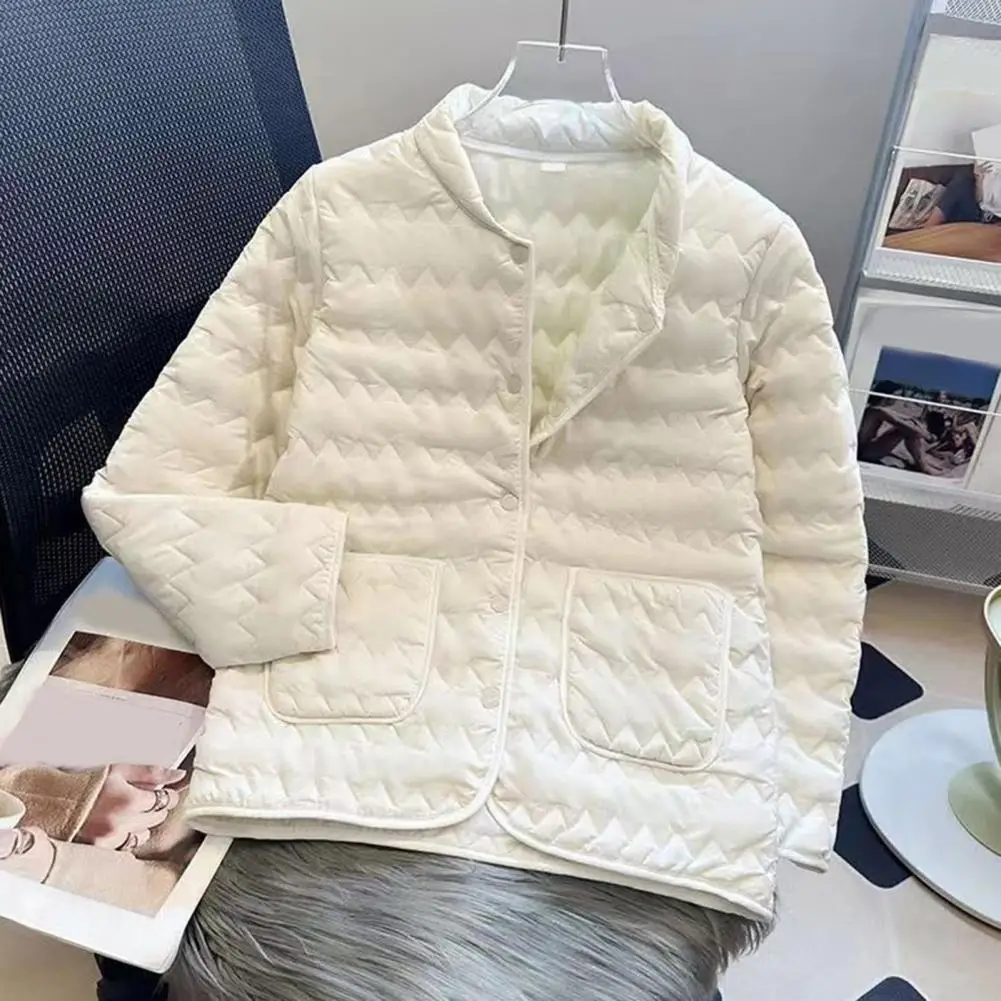 Women Coat Polyester Women's Quilted Down Jacket Lightweight Puffer Coat with Pockets Long Sleeve Winter Outerwear Insulated