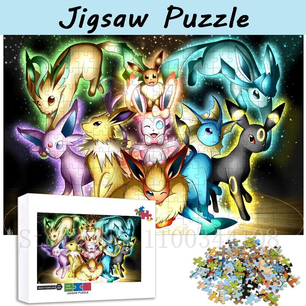 300/500/1000 Pieces Eevee Evolution Puzzles for Children Intelligence Toys Pokemon Cartoon Jigsaw Puzzles Handmade Hobbies