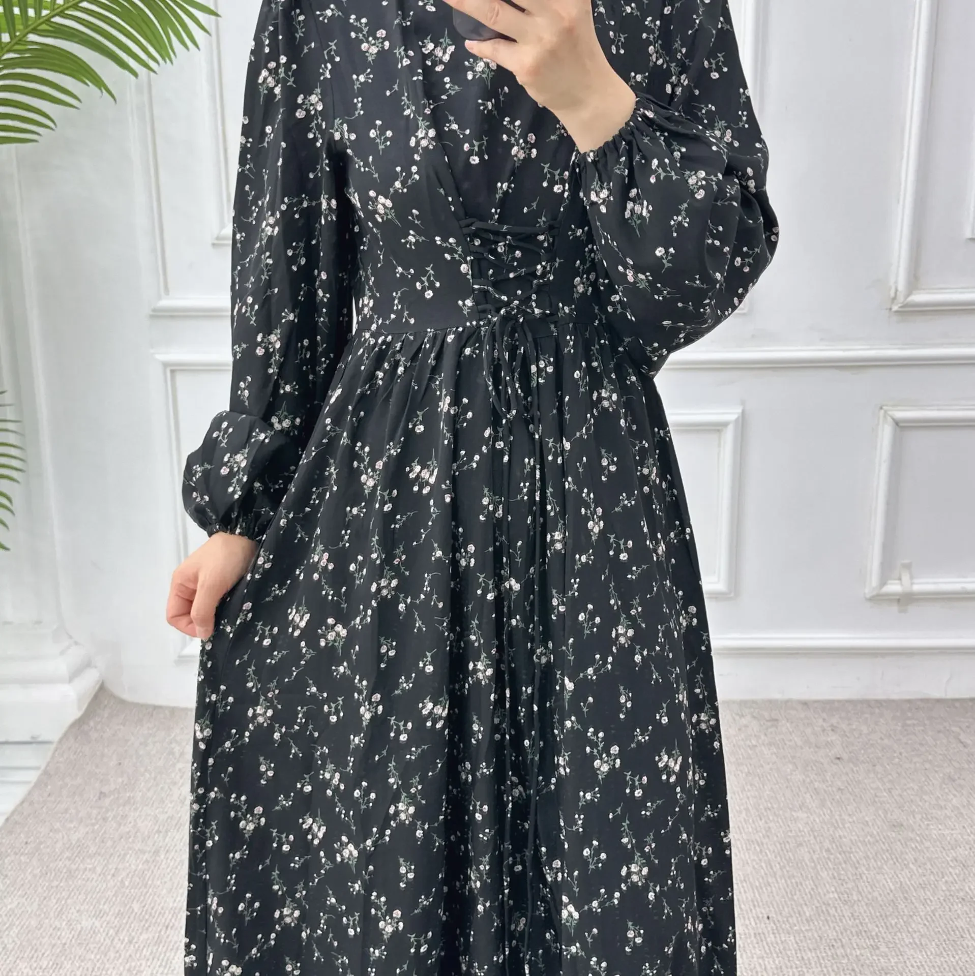 Vestido estampado de tobillo con cintura Mulim, vestido estampado de flores florales, vestido largo suelto para mujer, bata Abaya