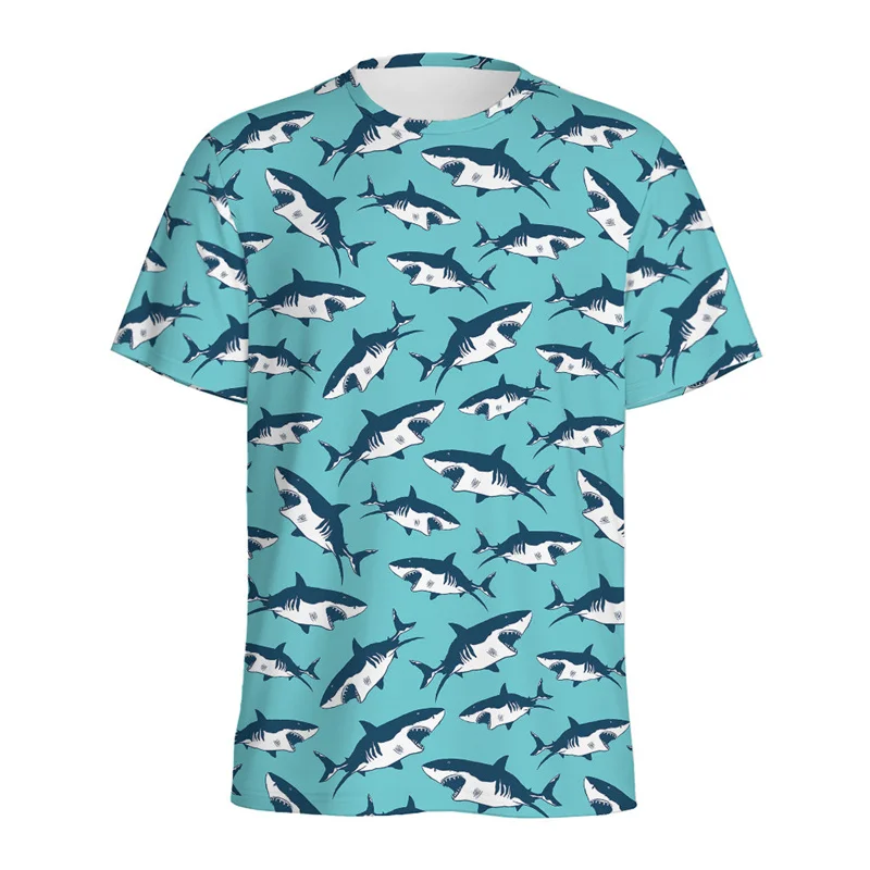 Cute Cartoon Shark 3D Printed T Shirt For Men Women Sea Animals Pattern T-Shirt Loose Short Sleeves Round Neck Tee Shirts Tops