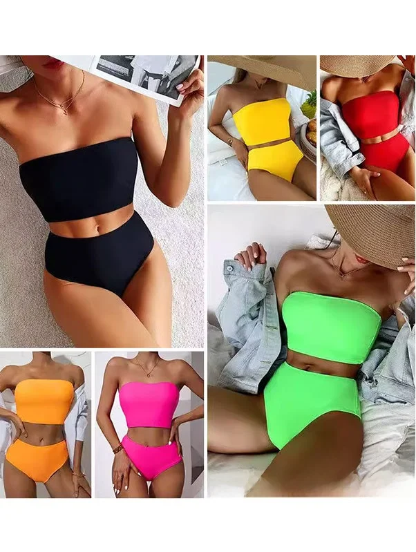 

Sexy Bikini Swimsuit Women's High Waist Separate Strapl Swimming Costume Fem Athletes Fitn Fans Sports Fans Goods