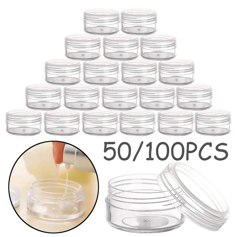 

50/100PCS 2.5ml Transparent Cosmetic Bottles Containers Pot Sample Clear Cream Jar For Nail Arts Small Clear Can Tin For Balm