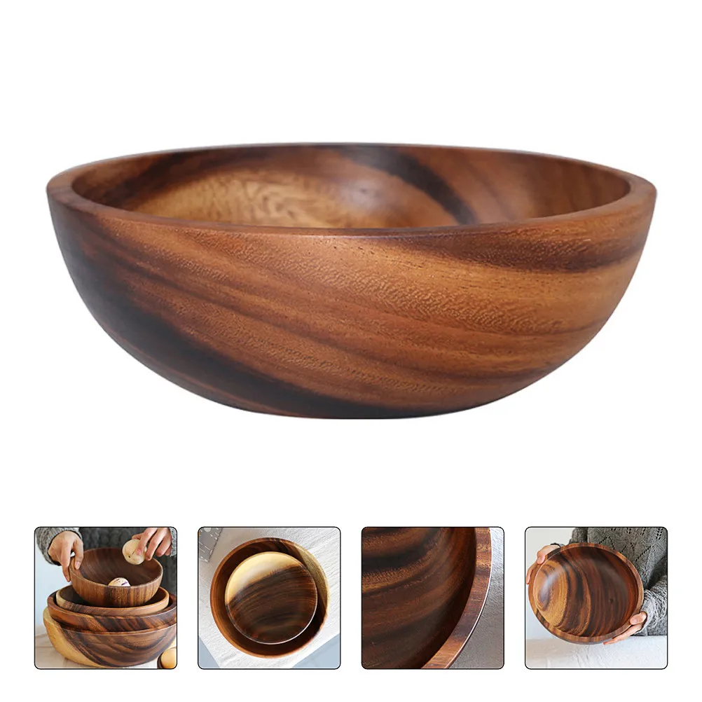 1Pcs Wooden Salad Bowl Natural Whole Wood Fine Craftsmanship Large Capacity 14x7cm Food Serving Bowl Dessert Container