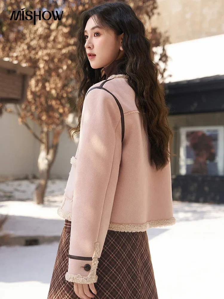 MISHOW Fur Integrated Jacket Winter Pink Gentle Faux Fur Coat Women Office Lady Suede Lamb Wool Thick Jackets Female MXC54W0276